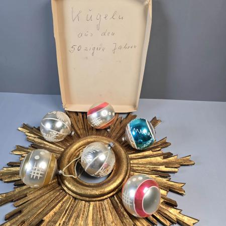Mundgeblasene Vintage Christbaumkugeln im 6er Set aus den 1950ern