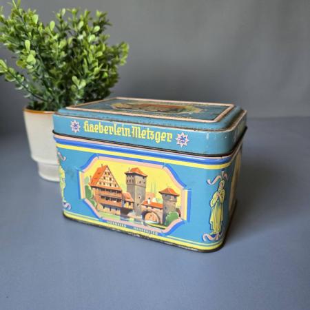 Haeberlein Metzger Lebkuchen-Blechdose, 1940er, blau