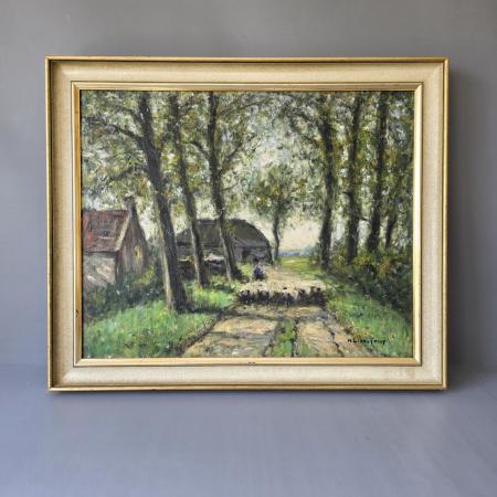 Gemälde Helmuth Liesegang - Öl auf Leinwand - Schafherde