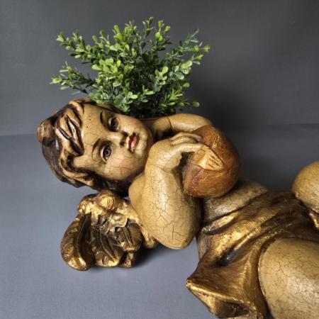 Preview: Putte - Engel mit Mandoline- Schnitzerei - 40cm