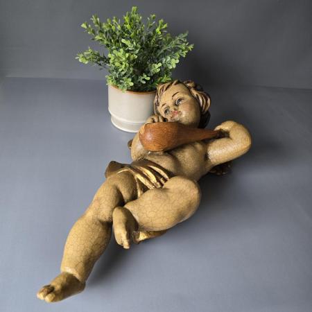 Preview: Putte - Engel mit Mandoline- Schnitzerei - 40cm
