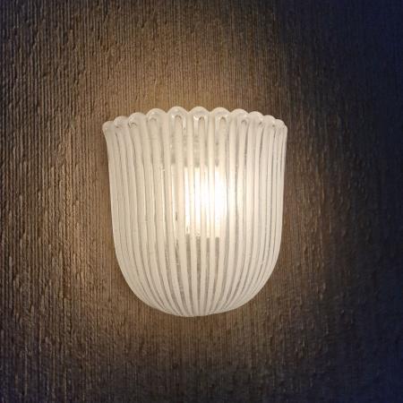 Wandlampe Glashütte Limburg - Plissiertes Opalglas - 70er Jahre - A 424