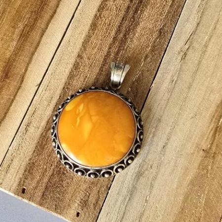 Vintage Butter Scotch Bernstein Anhänger - 835 Silber - Art Deco