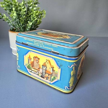 Haeberlein Metzger Lebkuchen-Blechdose, 1940er, blau