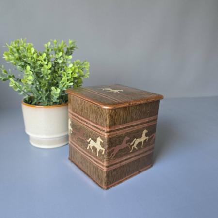 Eckige Blechdose, Bremer Ogo Kaffee, Motiv Pferde, mid century