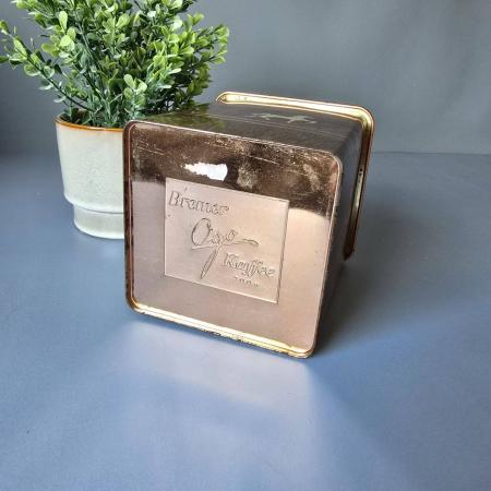 Eckige Blechdose, Bremer Ogo Kaffee, Motiv Pferde, mid century