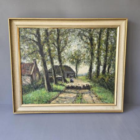 Gemälde Helmuth Liesegang - Öl auf Leinwand - Schafherde