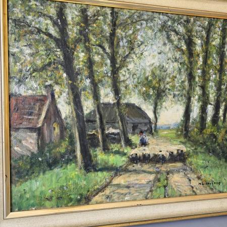 Gemälde Helmuth Liesegang - Öl auf Leinwand - Schafherde