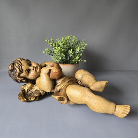 Putte - Engel mit Mandoline- Schnitzerei - 40cm