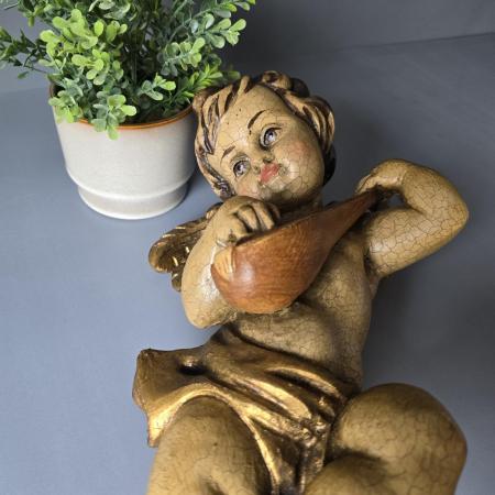 Putte - Engel mit Mandoline- Schnitzerei - 40cm