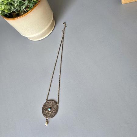 Vintage Silber Kette mit Anhänger - 835 Silber mit Aquamarin - Jugendstil