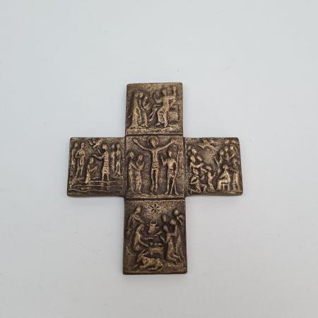 Bronze Kruzifix - Kreuz aus Messing mit 5 Szenen