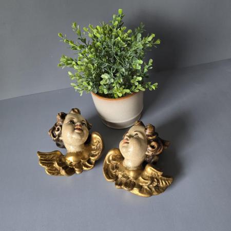 zwei Holz Engel Putte Putto Wandengel Wandbüste Engelskopf