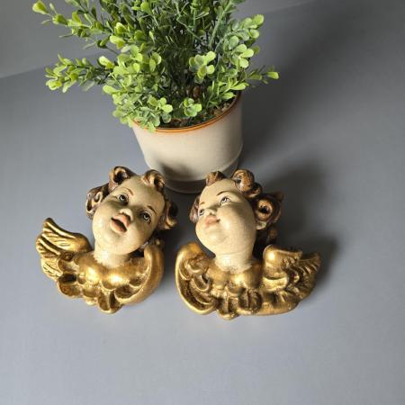 zwei Holz Engel Putte Putto Wandengel Wandbüste Engelskopf