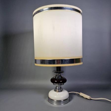 Design Tischleuchte 70er Jahre - Chrom - schwarz weiß - Große Tischlampe