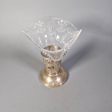 Vase aus Sterling Silber und Kristall - Silberschmiede R. Wallace USA