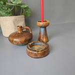Keramik Set: Vase, Kerzenhalter, Aschenbecher, 1960er